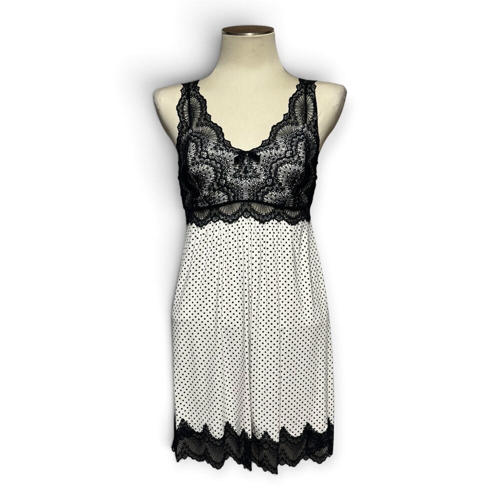 Soma Sleeveless Lace Sleep Nightgown Nightie Polka Dot Black White Small